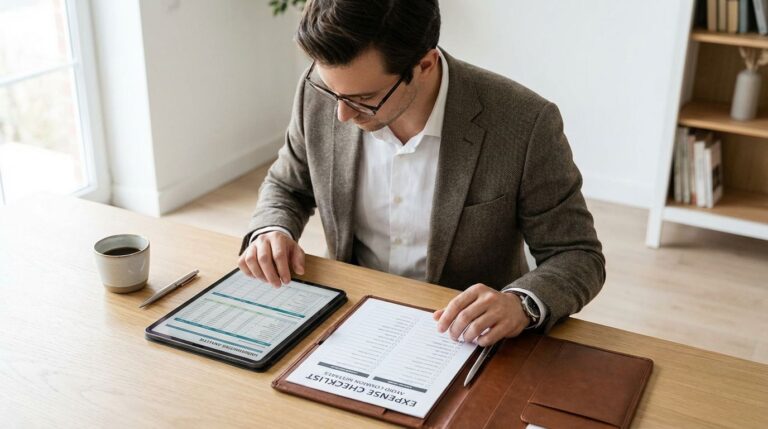 Investor reviewing rental property spreadsheet and expense checklist to avoid mistakes that kill investment returns