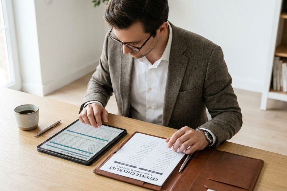 Investor reviewing rental property spreadsheet and expense checklist to avoid mistakes that kill investment returns
